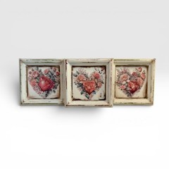 Set of 3 Vintage Shabby Chic Roses & Heart Wall Hangings Hand Painted Upcycled