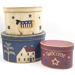 Americana Primitive Nesting Stacking Boxes Oval Painted Farmhouse Country Set 3