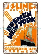 plaques pub 1914 U.S. Lines, Bremen New York travel metal tin sign