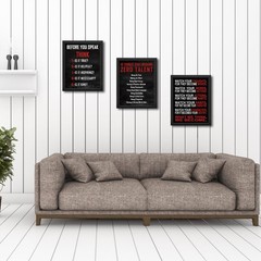 Black Framed Wall Art 3 Panels Motivational Office Positive Quotes Inspiratio…