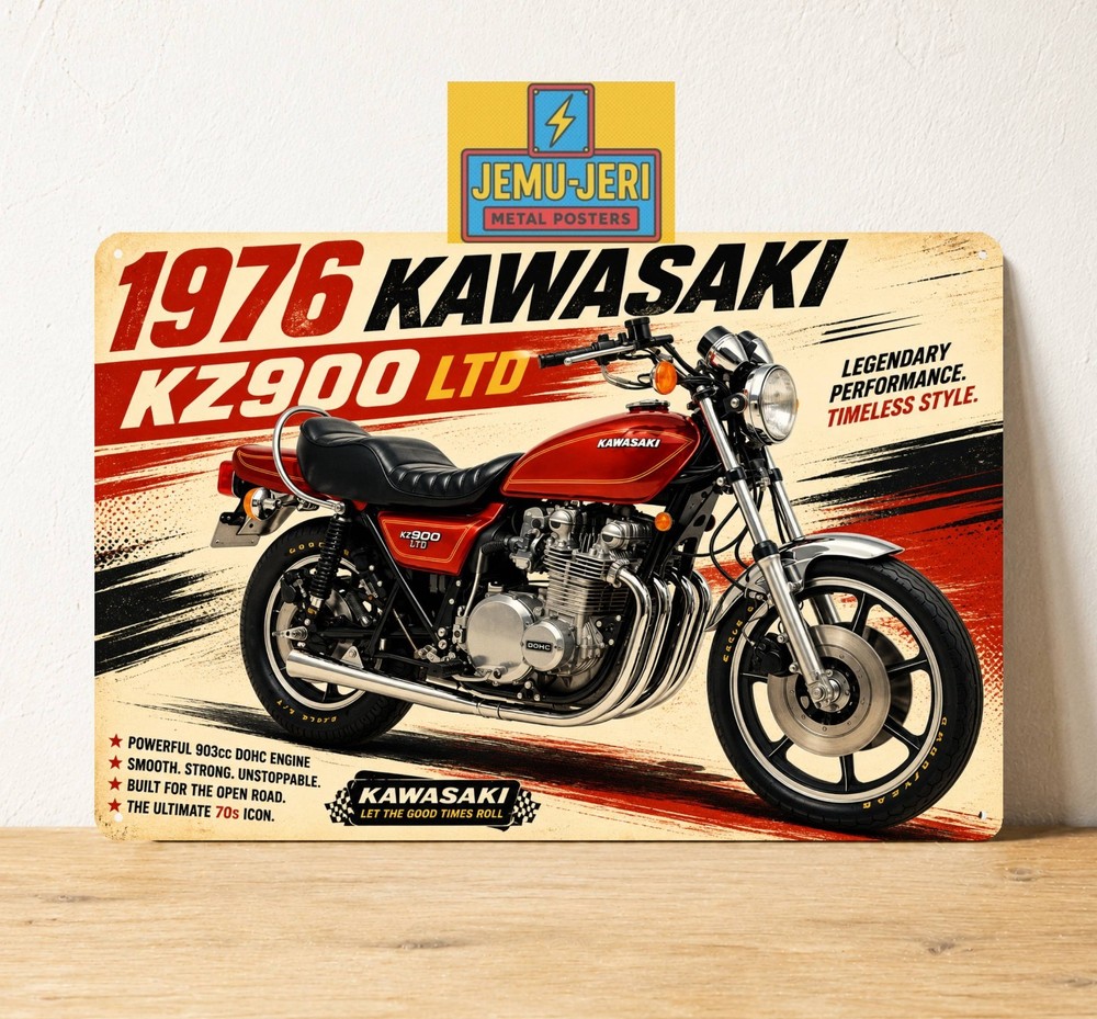 1976 Kawasaki KZ900 LTD Metal Poster Tin Sign Classic Motorcycle Garage Wall Art