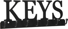 Decorative Key Hooks for Wall – 7 Hook Black Metal Organizer Hanger – 10 Inch