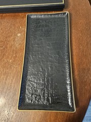 L’Objet Crocodile Rectangular Porcelain Tray 12″x6″ 24kt Gold Accent NEW In BOX