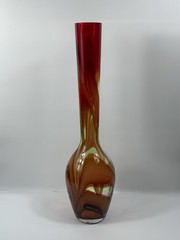 Waterford Evolution 24” Art Glass Vase Red Amber Swirl Tall Modern Decor Crystal