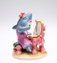 Ceramic Shark Putting on Makeup Figurine, Gift for Her, Gift for Mom, Home Decor