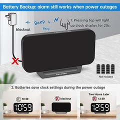 Small Digital Alarm Clock Loud Heavy Sleepers Dimmable Plug In Large Numbers