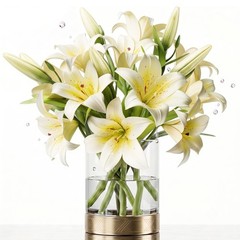 6 Bundles Lily Artificial Flowers Bouquet 13.7″ Long Stems 18 Silk Flowers Heads