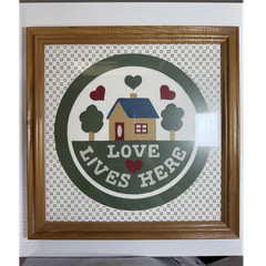 Wood Square Picture Frame «Love Lives Here» Suni McCord 1987 Matted 12×12 Wall