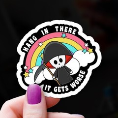 Funny «It Gets Worse» Rainbow Grim Reaper Vinyl Sticker