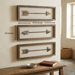 Set of 3 Rustic Metal Arrow Wall Art Wood Frames Burlap Country Decor 15″