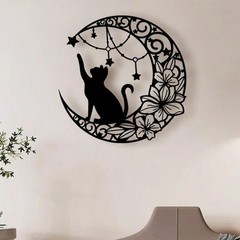 Metal Cat Wall Decor, Black Cat Wall Art,Cat Lover Gifts For Women,Metal Moon…