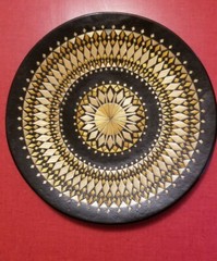 Russian Plate Ceramic Inlay Geometric Design 7.75 In Brown,Gold- repaired