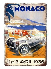 1936 Monaco car race automobile auto shop tin sign artwork decor
