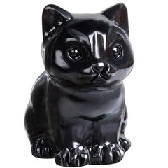 Crystal Cat Figurines Decor, 1.6 Inch Black Obsidian Crystal Kitten Statue Gift