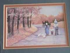 AMISH FAMILY TAKING A FALL WALK by STEVE POLOMCHAK fraamed print -11.5 x 9.5»