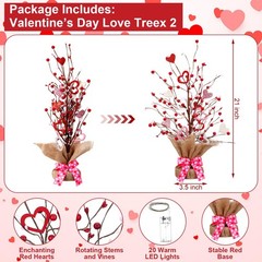2 PCS 21in Valentine Lighted Artificial Berry Blossom Table Tree Heart