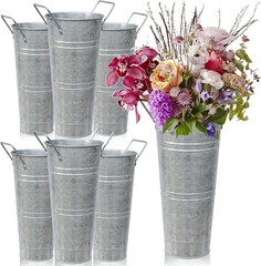 6 pcs 9 inch-Galvanized Metal Vases Farmhouse French Flowers Bucket Vase