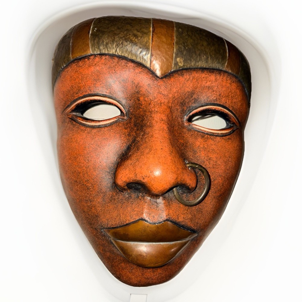 Realistic Figurative Art Mask – Red Earth Tone with Metallic Copper Accents