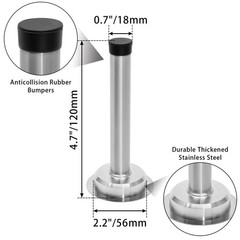 1pc 5 Inch Door Stops Self Adhesive Long Door Stopper Stainless Steel Sound Damp