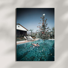 Slim Aarons Christmas Swim Poster Vintage Holiday Photography Canvas Wall Art