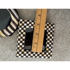 MacKenzie Childs Fabric Picture Frame Mini Black Courtly Check Striped Set of 3