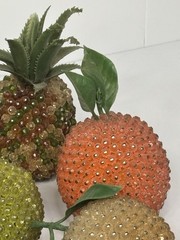 Vintage MCM Push Pin Sequined Beaded Jewel Faux Fruit Decor Lot Of 9 Pineapple