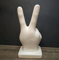 Large Peace Out Hand Symbol Sign White Ceramic Boho Deco Figure 8” Tall