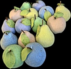 MCM Vintage Sugared Beaded Faux Fruit Pastel Decor 15 Piece Apples Pears