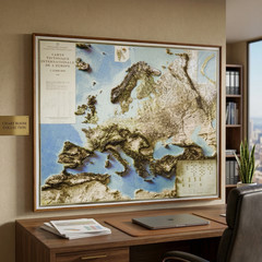 Real 3D raised relief map of Europe – with touchable mountain peaks.