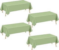 4 Pieces Sage Green Plastic Tablecloth, 54×72» Solid Color Waterproof &