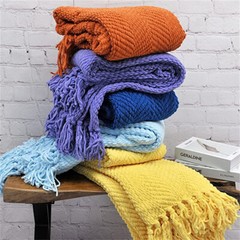 Textured Knit Throw Blanket with Tassels Soft Cozy Blanket for Couch Bed Home