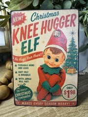 Vintage Inspired Christmas Knee Hugger Elf 4×6 Sign