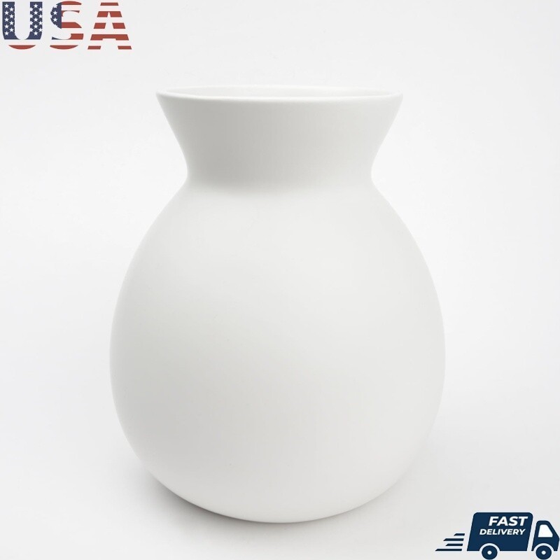 Solid White Ceramic Vase Elegant Curved Design Home Decor Indoor Flower Display