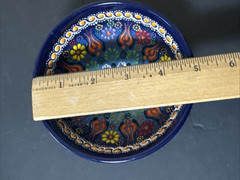 Traditional Turkish Iznik Handmade Ceramic Raised Flower Cobalt blue Bowl 5”x 2”