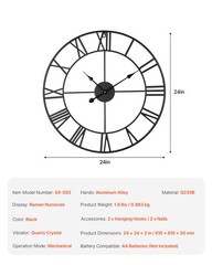 Wall Clock 24 in Roman Numerals Battery Operated Silent Clocks for Living Room