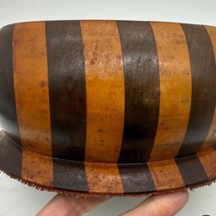 Vtg Mid Century Modern Striped Inlay Mixed Wood Decorative Round Bowl MCM
