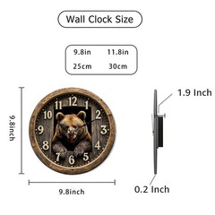 Bear Pattern Wooden Silent Wall Clock No Battery Holiday Home Decors
