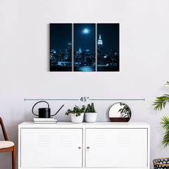 Moonrise Over Manhattan Multi 3-Panel Canvas Wall Art New York City NYC 23″x14″