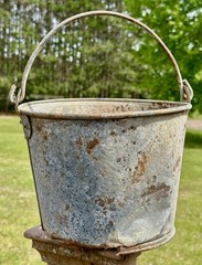 Vintage Pail Old Metal Rusty Holes Galvanized Bucket With Handle Farmhouse