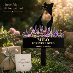 Personalized Cat Memorial Garden Stake, Custom Floral Pet Loss Remembrance Yard
