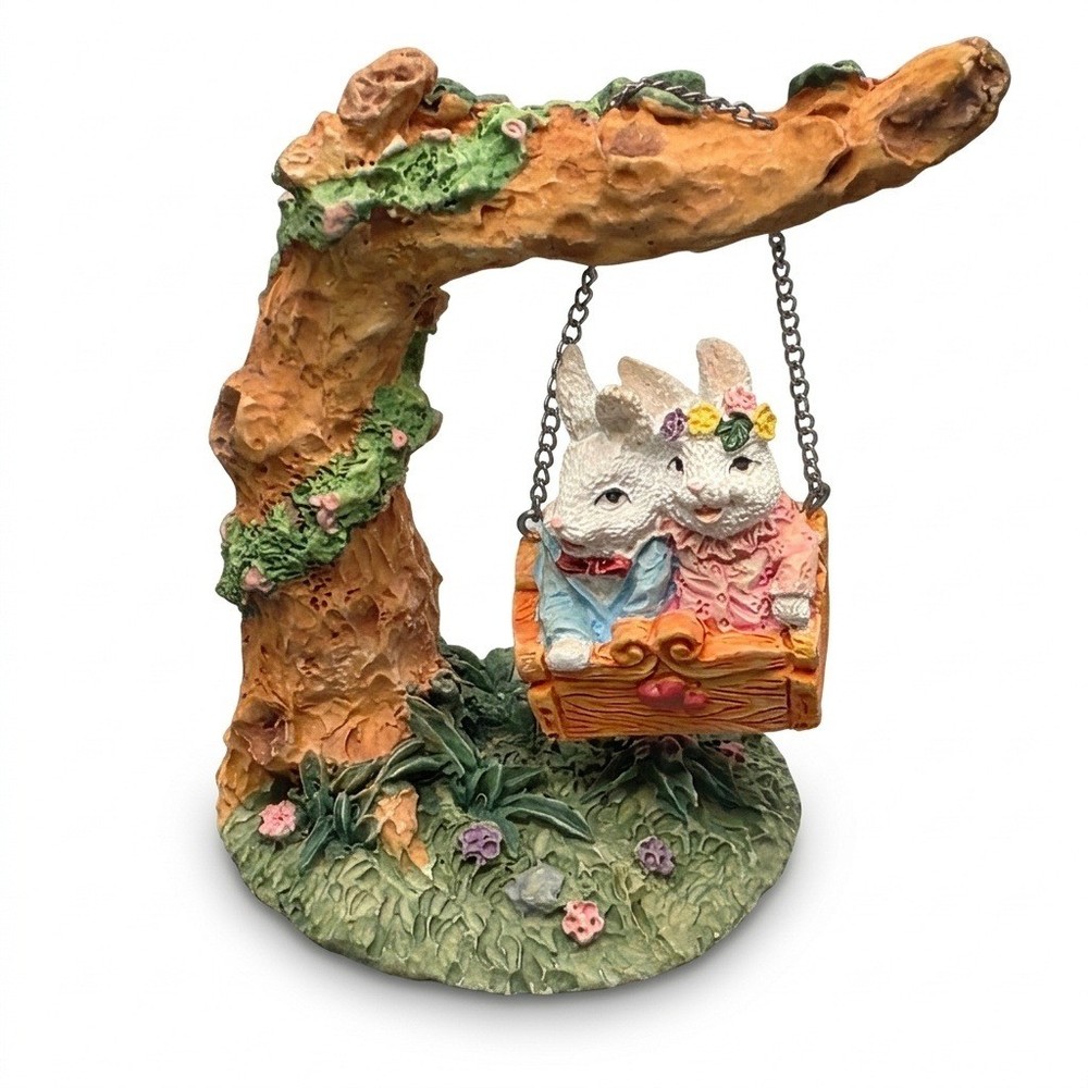 Vintage 1993 IRS Bunny Rabbit Couple on Swing Figurine Resin Tree Decor 4