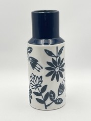 Blue Ceramic Handmade Floral Decorative Vase 12”T X 5”D Glossy & Matte EUC