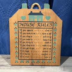 Vintage Farmhouse House Rules Wooden Wall Hanging Decor Country Cottage Core