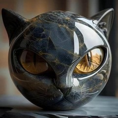 1-3X Luxury Black Cat Stone Sculpture Resin Desktop Ornament Elegant Home Decor