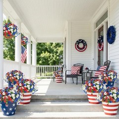 Patriotic Artificial Flowers Hanging Baskets Set