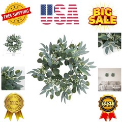 Artificial Green Eucalyptus Wreath,15 inches Greenery Wreath with Clusters of…