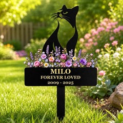 Personalized Cat Memorial Garden Stake, Custom Floral Pet Loss Remembrance Yard