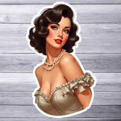 Pinup girl sticker vinyl decal brunette pearls retro glamour style