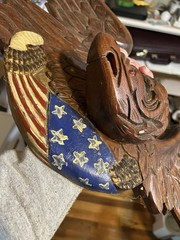 Hand Carved Wood Eagle Wall Plaque Americana Folk Art Patriotic Flag 27 1/2”