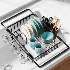 Sakugi Dish Drying Rack in Sink – Standard – 15.4″ × 9.8″ × 3″, Black